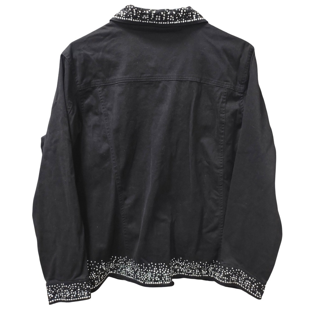 Quacker Factory Denim Jacket Women's Rhinestone Embellished Black Medium - Picture 2 of 9